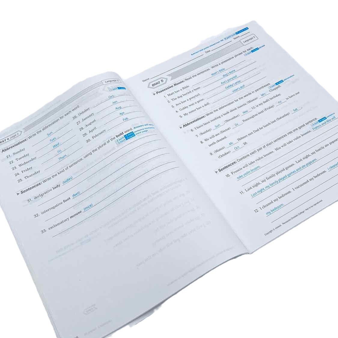 Abeka Language Arts Curriculum 3 Quiz & Test Key