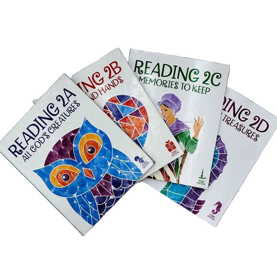 Bob Jones 2nd Grade Reading 2A-2D Student Texts (4 books) Reading/Literature Curriculum on a white background.