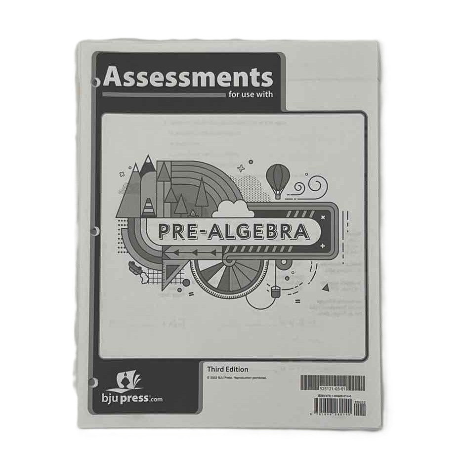 Bob Jones Pre-Algebra Assessments (Loose leaf) 3rd Ed. on a white background.