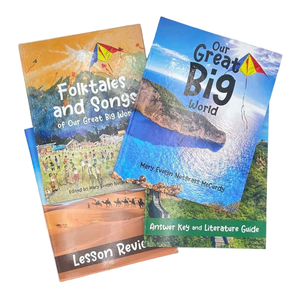 Notgrass Our Great Big World Text Lesson Review, Answer Key & Folktales & Songs Set Geography Curriculum