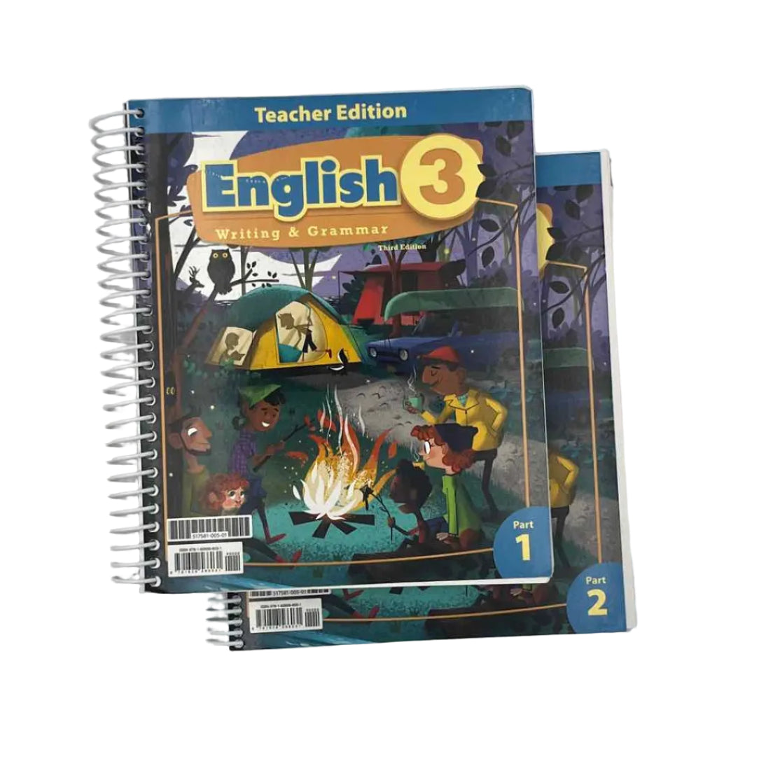 BJU Press English Grade 3 Teacher's Edition on a white background.