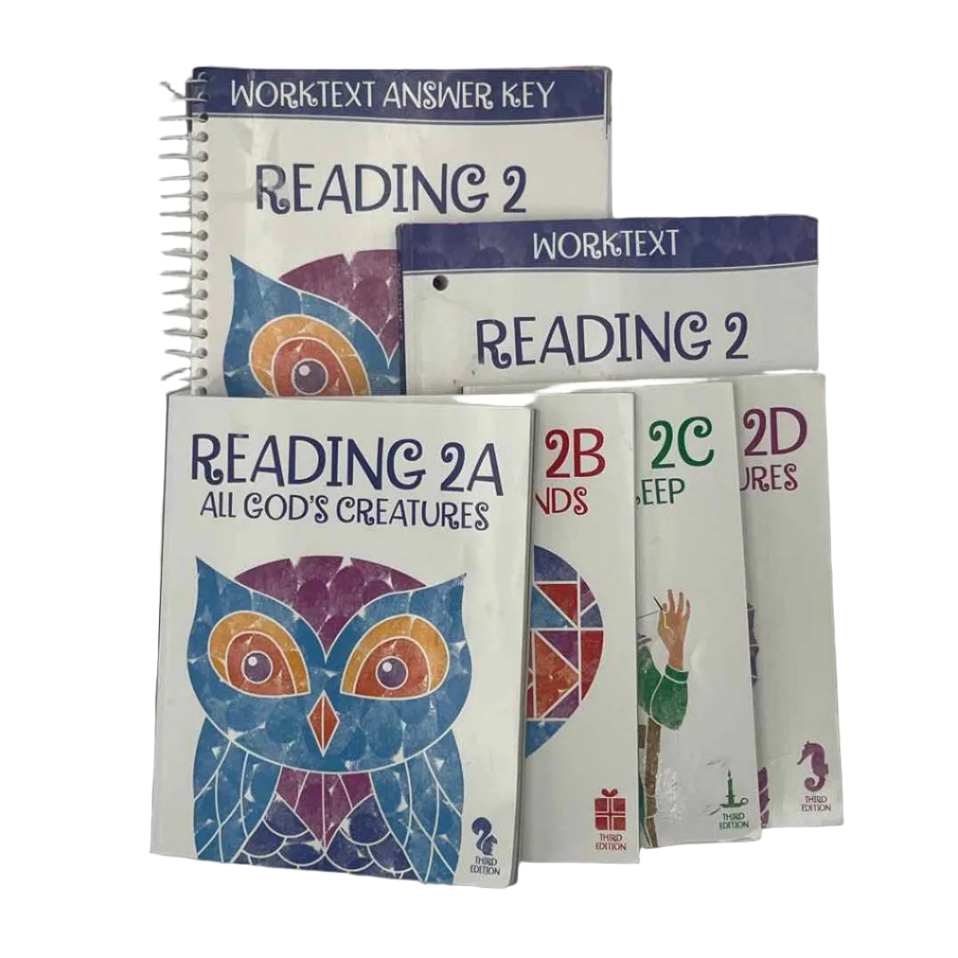 Bob Jones Reading 2 Set - Worktext, Key, & 4 Student Books on a white background.