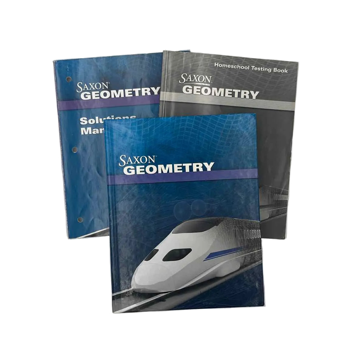 Saxon Geometry Homeschool Kit - Text, Solutions Manual & Testing Book (3-pc) on a white background.