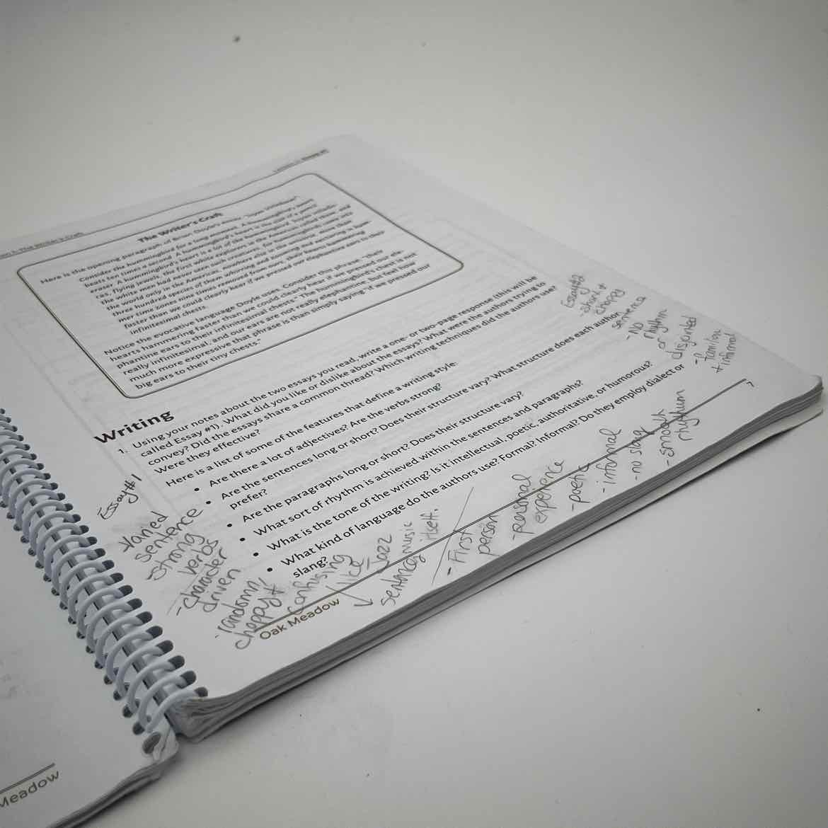Oak Meadow Highschool Composition 1: The Writer's Craft Course 3-pc Package (some pencil markings) on a white background.