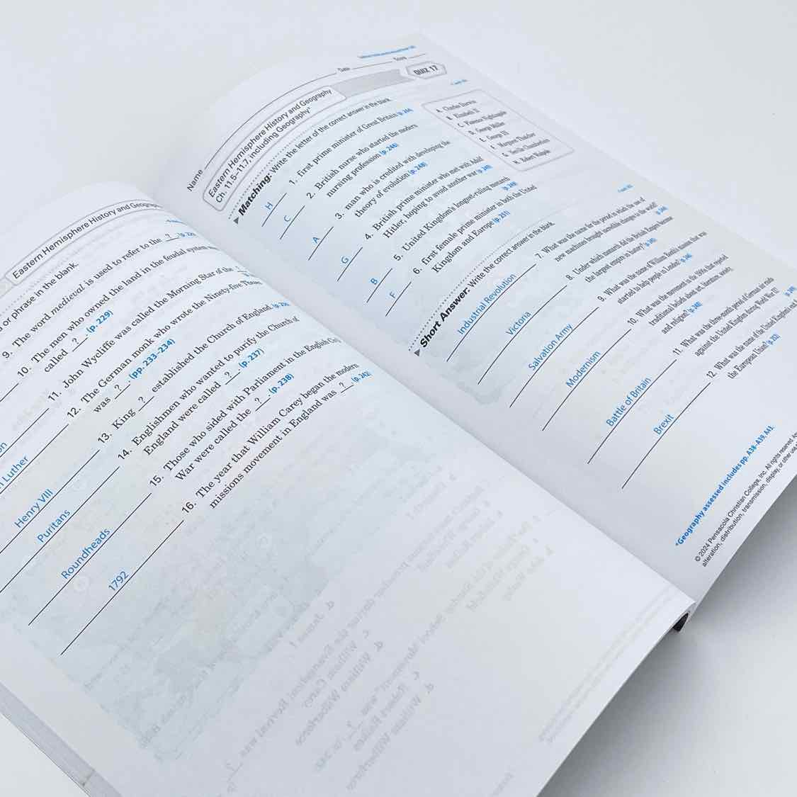 A Beka 5th Grade Eastern Hemisphere History & Geography Quiz/Test Key 1st Ed. History Curriculum