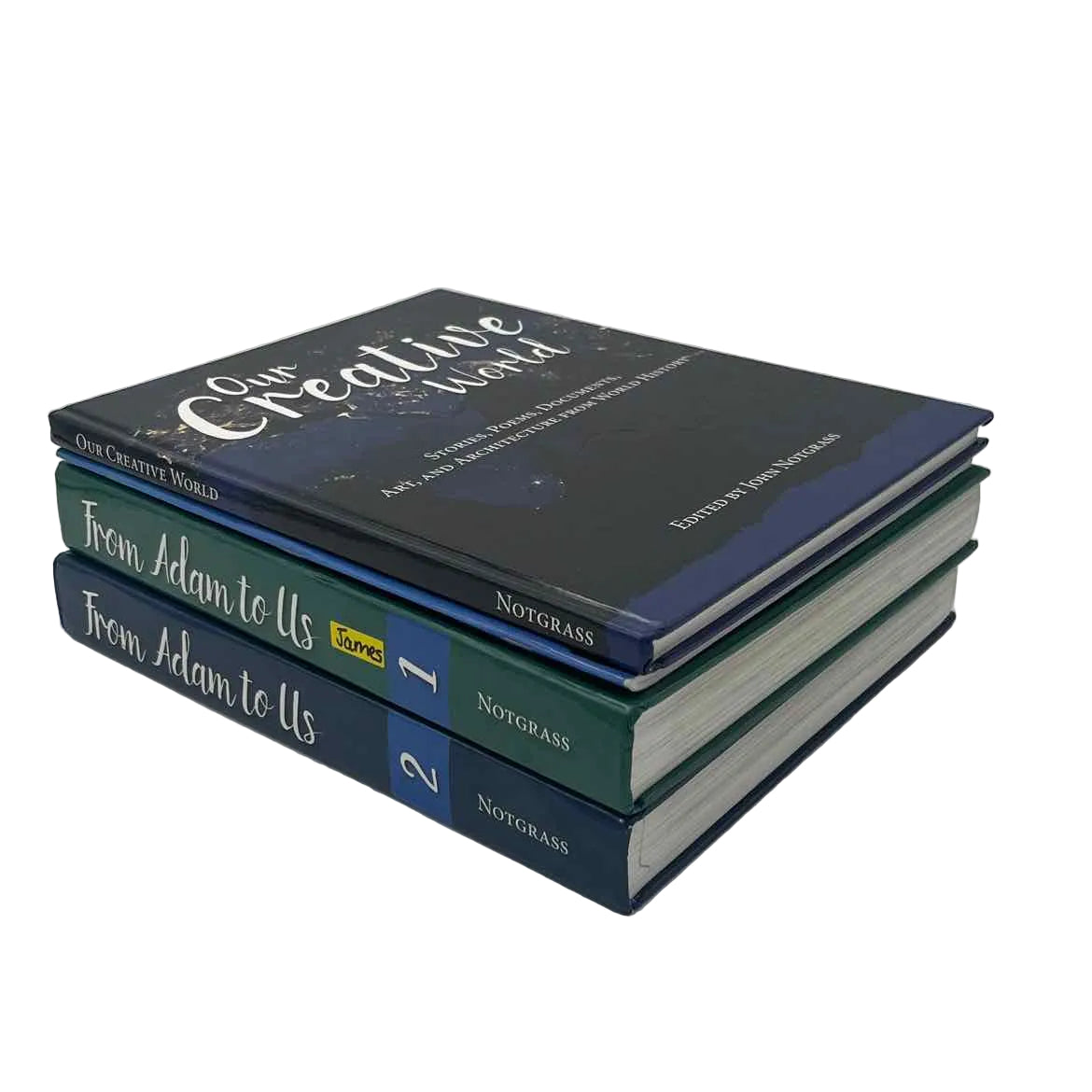 Notgrass From Adam to Us Part 1 & 2, Answer Key & Our Creative World (4-pc) on a white background.