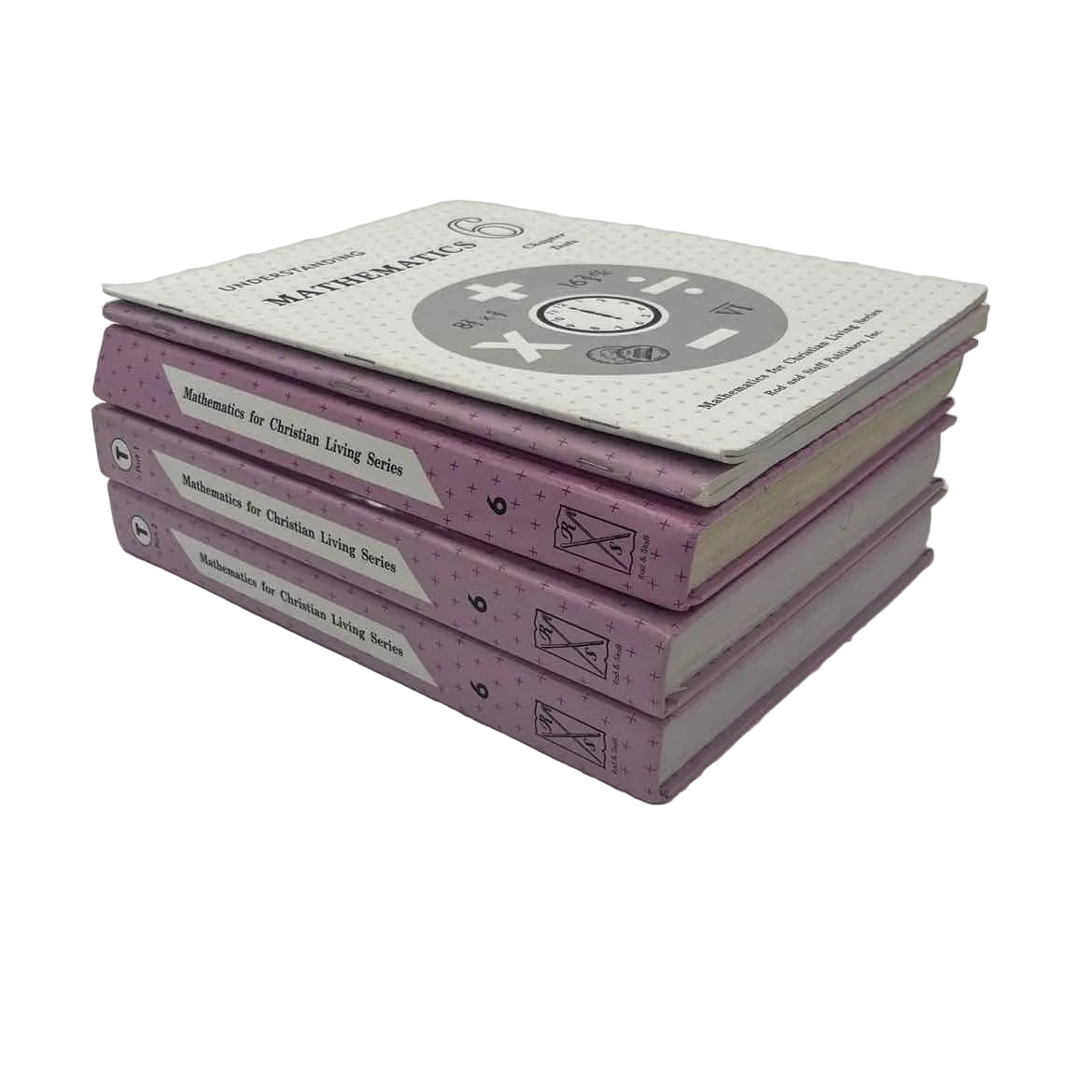 Rod and Staff Understanding Mathematics 6 Textbook, Teacher Bks 1 & 2, Quizzes & Test Booklet (5-pc) on a white background.