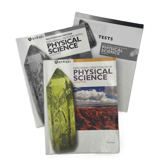 Apologia 8th Grade Exploring Creation with Physical Science Text, Solutions Manual, & Tests Complete Set 3rd Ed. Vicki Dincher