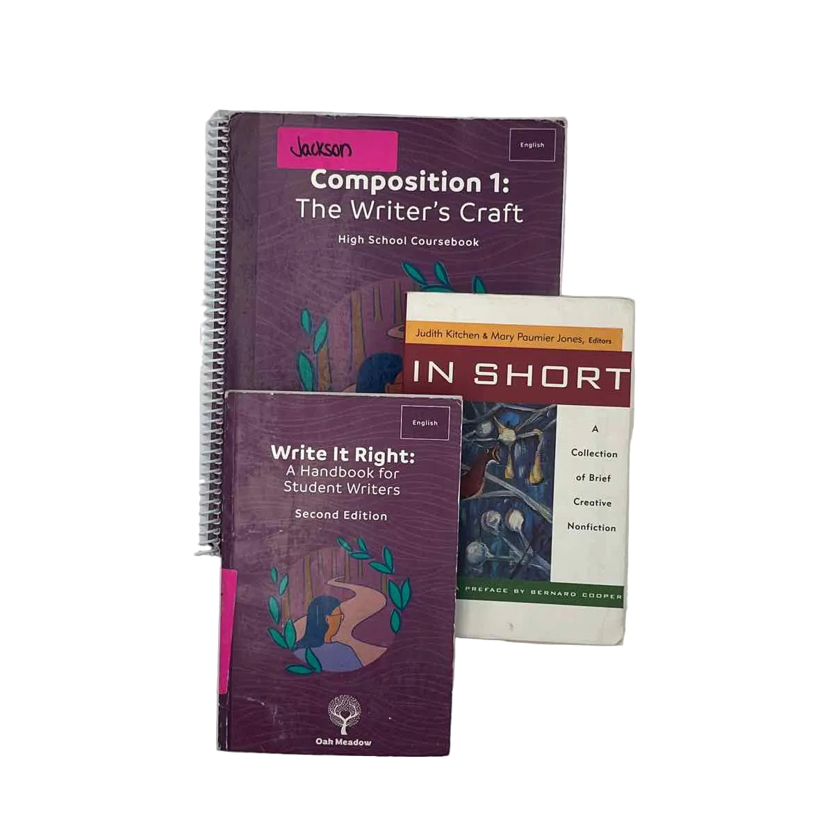 Oak Meadow Highschool Composition 1: The Writer's Craft Course 3-pc Package (some pencil markings) on a white background.