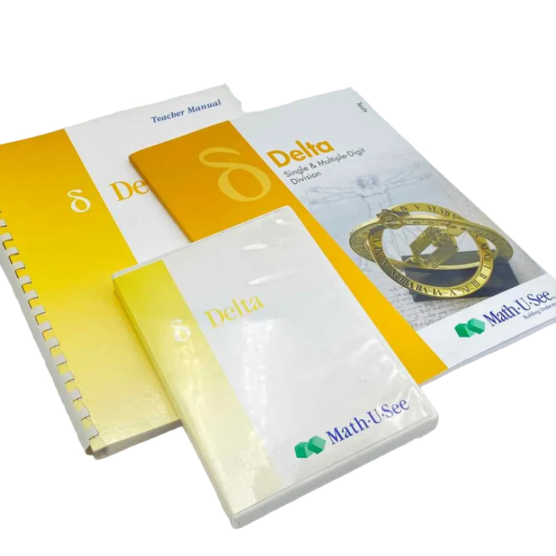 Math-U-See 4th-5th Grade Single & Multiple-Digit Division DVD, Tests, & Instruction Manual Math Curriculum on a white background.