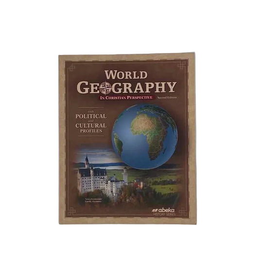 A Beka 9th Grade Student Book 2nd Ed. Geography Curriculum on a white background.