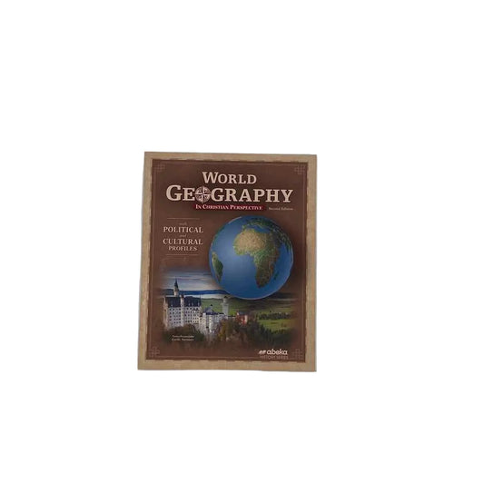 World Geography In Christian Perspective w/Political and Cultural Profiles A Beka 2nd Ed. History Curriculum on a white background.